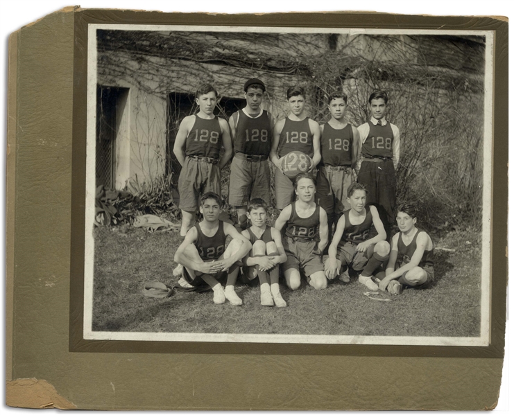 Curly Howard Photo of His Basketball Team, PS 128 in 1918 -- Matte Photo Measures 8.5'' x 6.5'' in 10.5'' x 8.25'' Mount -- Wear to Mount, Photo Is Very Good